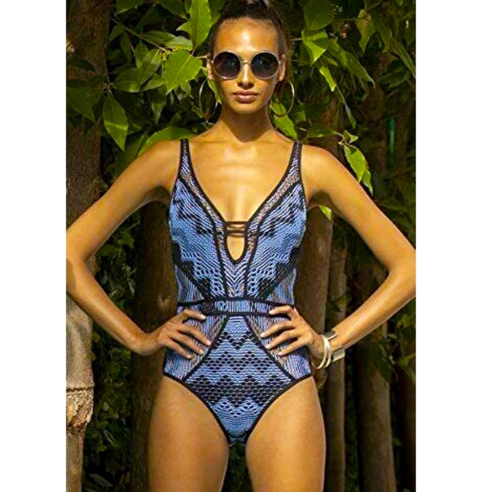 Becca by Rebecca Virtue Women's Show & Tell Crochet Plunge One Piece Swimsuit